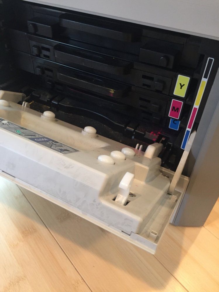 Photo of printer opened up for installation of ink cartridge