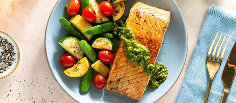 healthy meal of salmon and veggies