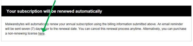 Screenshot of Malwarebytes renewal page