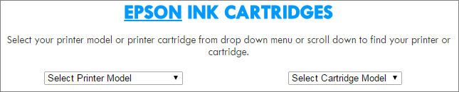 Screenshot of Epson Ink Cartridges dropdown list