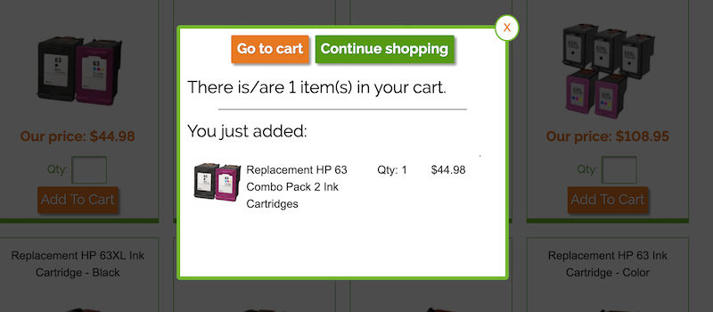 Screenshot of TomatoInk shopping cart