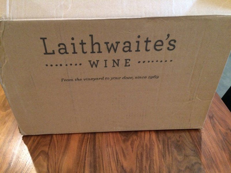 A cardboard box with the "Laithwaite's Wine" logo on it