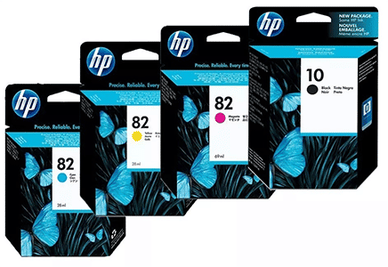 Photo of 4 boxes of HP ink lined up together