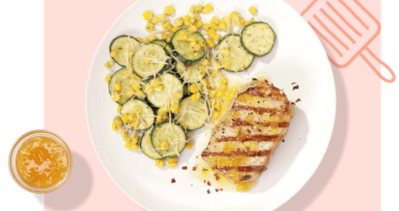 Plate of Fresh and Easy meal of chicken and zucchini