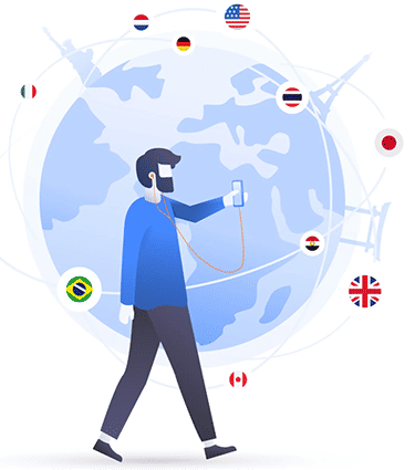 Cartoon man using NordVPN on his mobile device