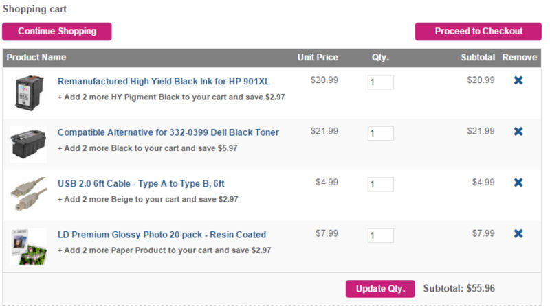 A list of products sold by 123inkjets with pricing listed