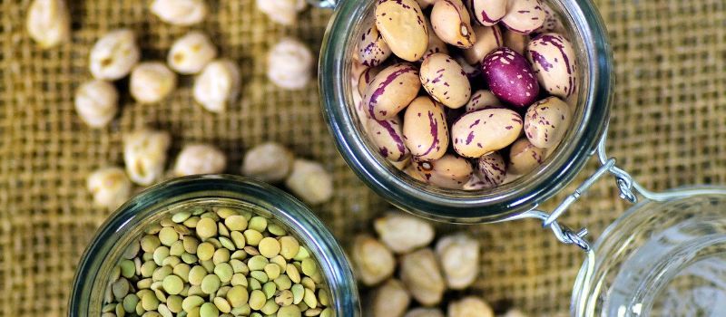 beans and lentils in glass jars