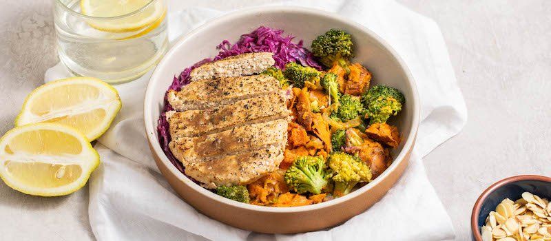 Fresh n Lean teriyaki cabbage and yam with turkey patty recipe