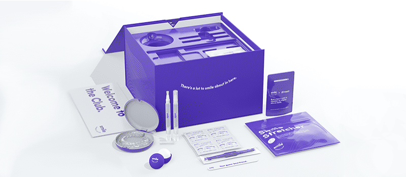 Picture of SmileDirectClub purple box with accessories and aligners