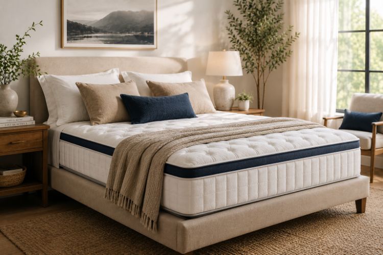 Modern bedroom with a neatly styled mattress