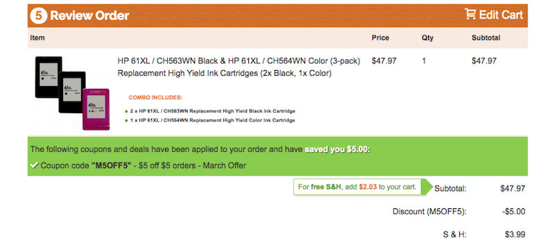 Screenshot of the Review Order section of the TomatoInk buying process